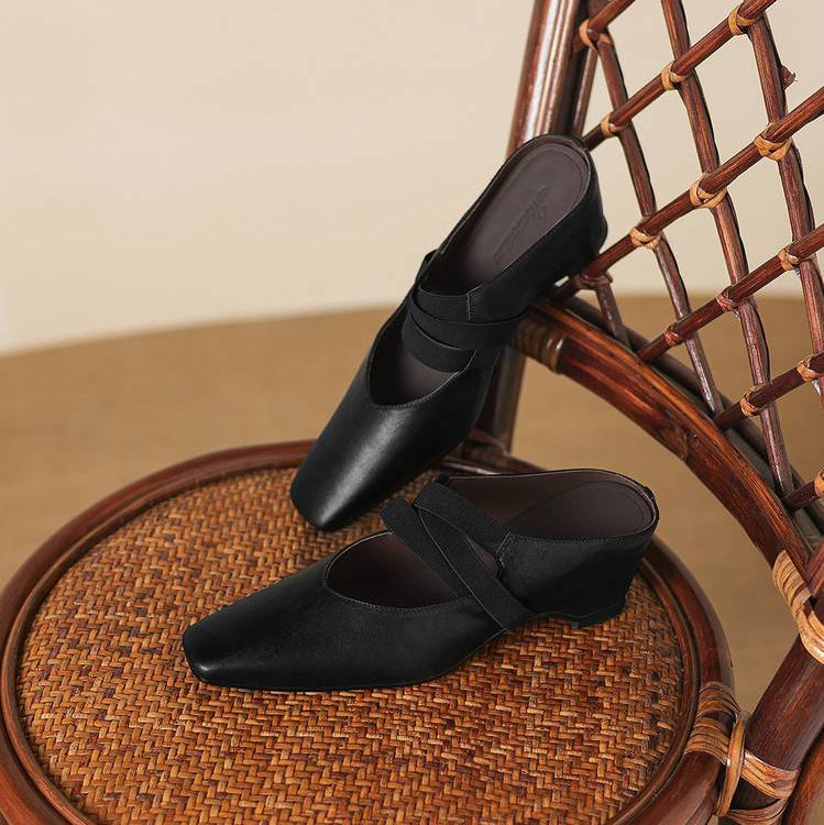 Maren Genuine Leather Square-Toe Mules