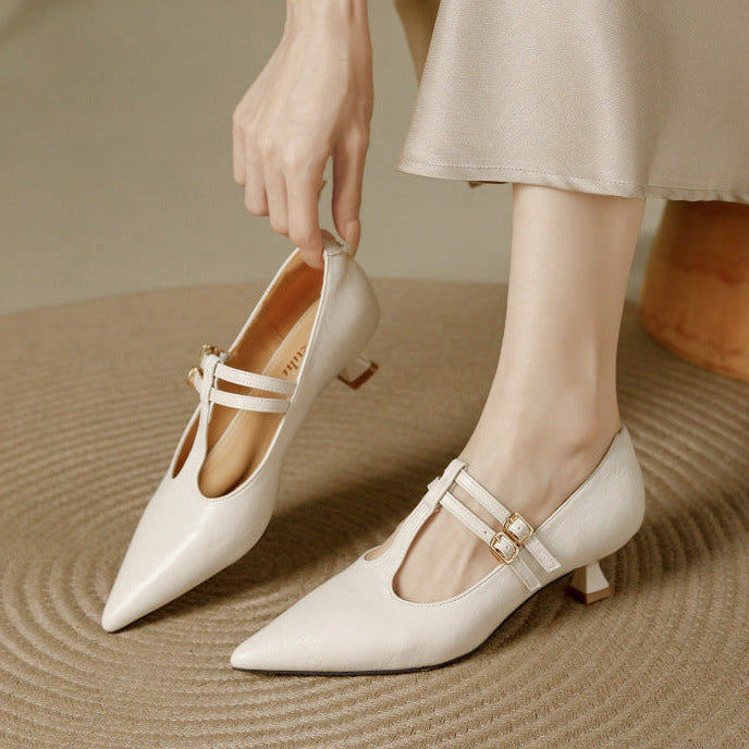 Mirel Genuine Leather T-Strap Pumps