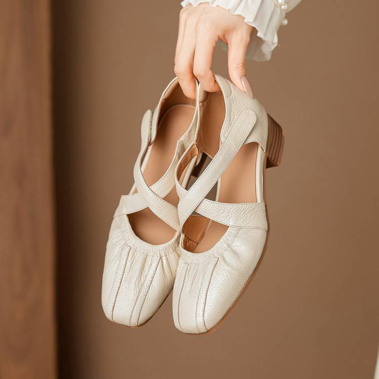 Odie Genuine Leather Cross Strap Flats