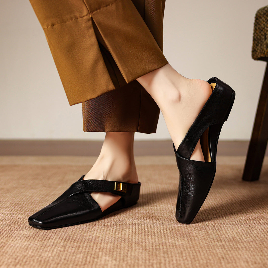 Rea Genuine Leather Square-Toe Mule Pumps
