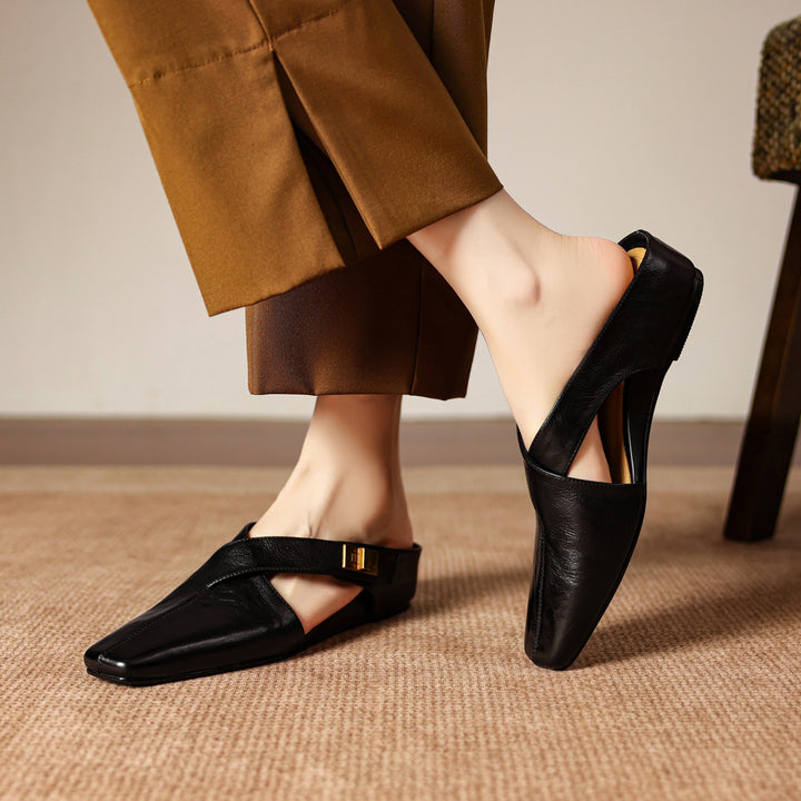 Rea Genuine Leather Square-Toe Mule Pumps