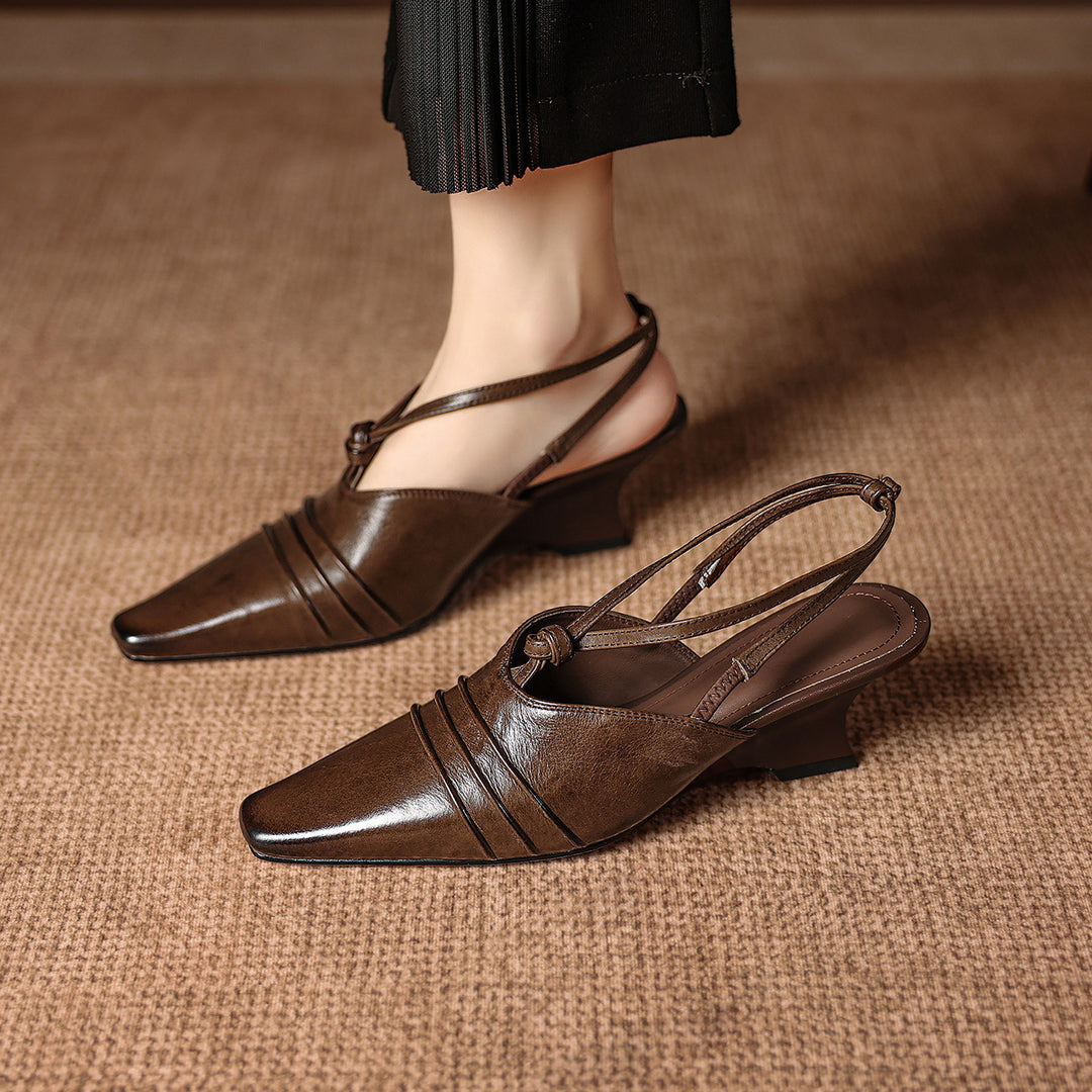 Enola Genuine Leather Cross strap Slingback Heels