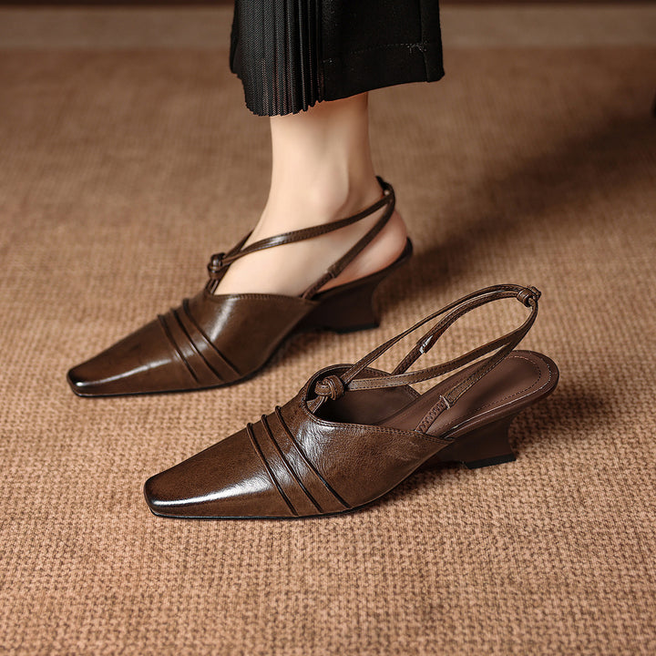 Enola Genuine Leather Cross strap Slingback Heels