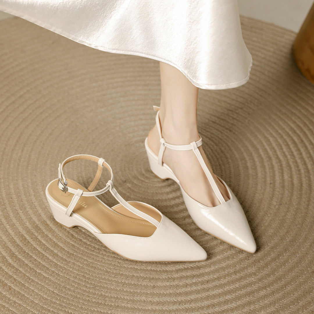 Nelsy Premium Leather T-Strap Slingback Heels