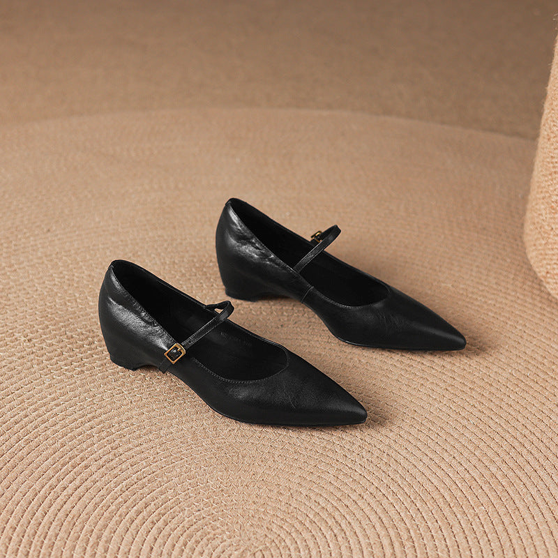 Evie Genuine Leather Pointed Toe Mary Jane Pumps