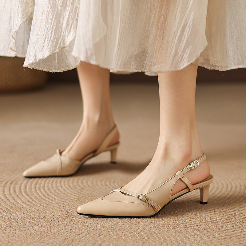 Elise Genuine Leather Pointed-Toe Slingback Heels