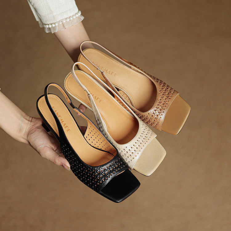 Muse Genuine Leather Square-Toe Slingback Sandals