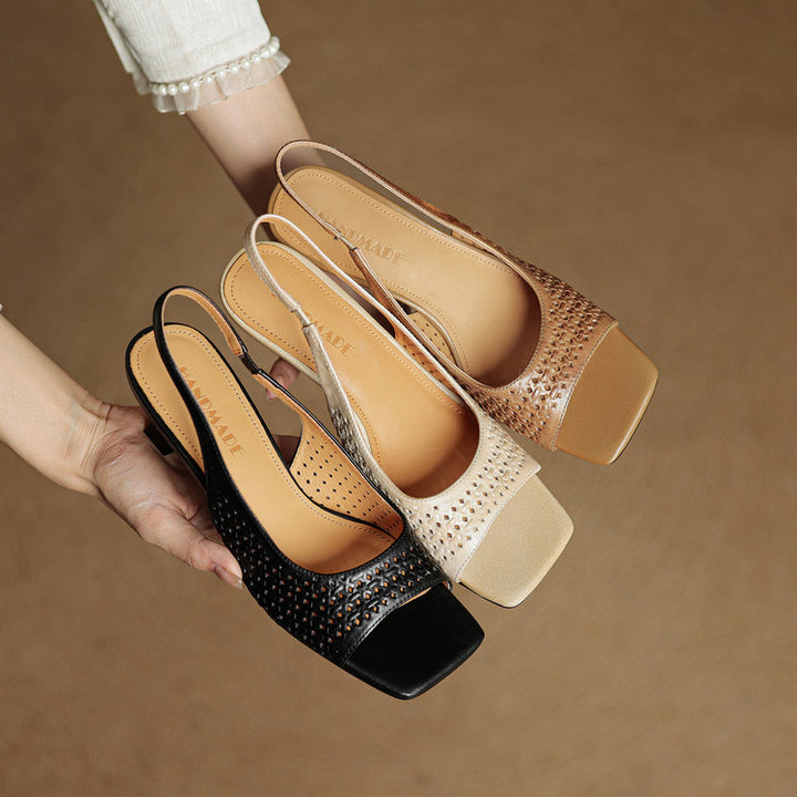 Muse Genuine Leather Square-Toe Slingback Sandals