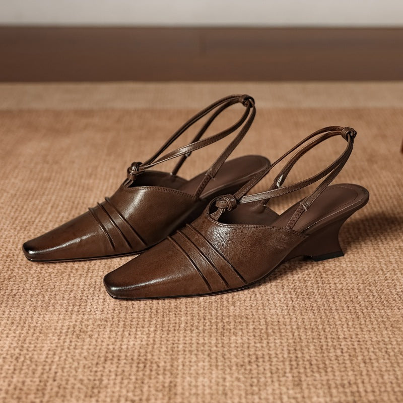 Enola Genuine Leather Cross strap Slingback Heels
