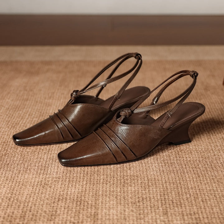 Enola Genuine Leather Cross strap Slingback Heels
