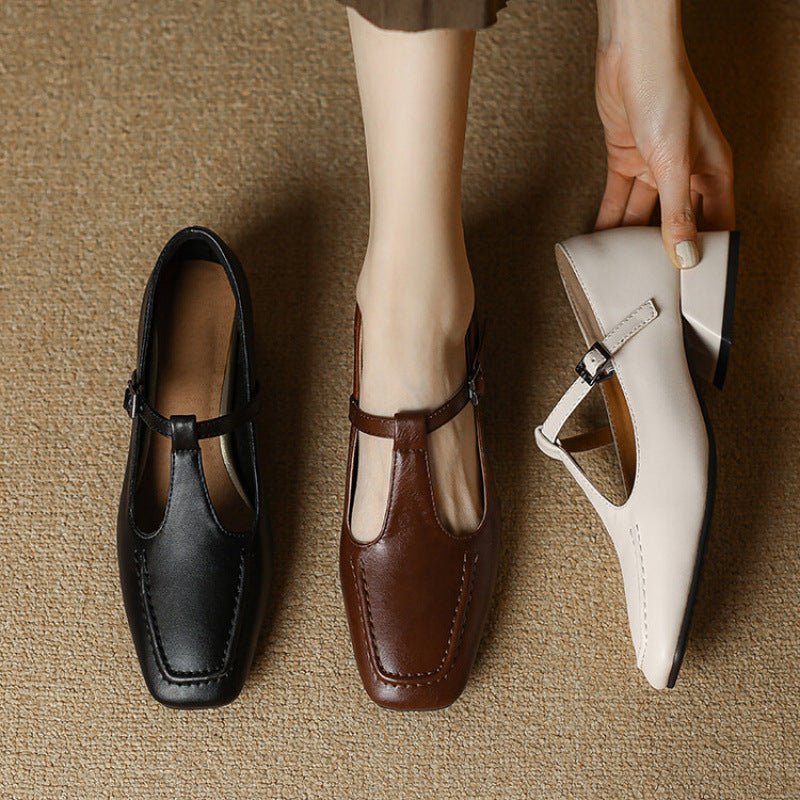 Velora Genuine Leather Square-Toe Mary Jane Pumps