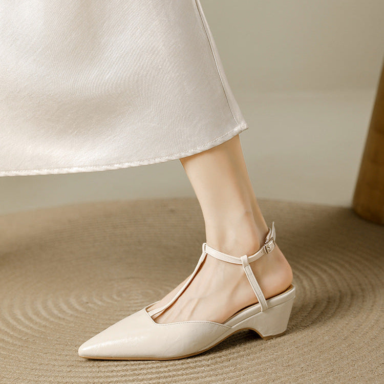 Nelsy Premium Leather T-Strap Slingback Heels