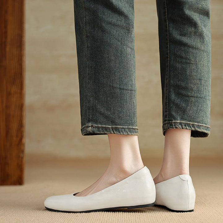 Roma Genuine Leather Square Toe Flat Pumps