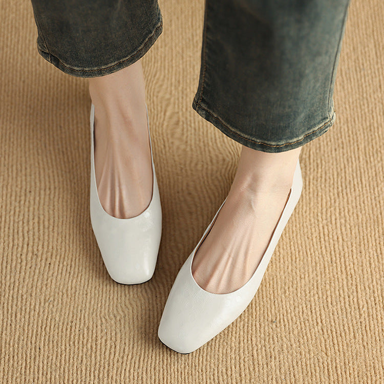 Roma Genuine Leather Square Toe Flat Pumps