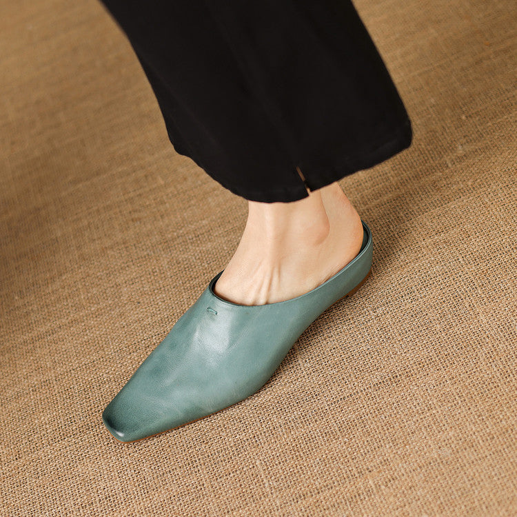 Noelle Genuine Leather Square-Toe Mules