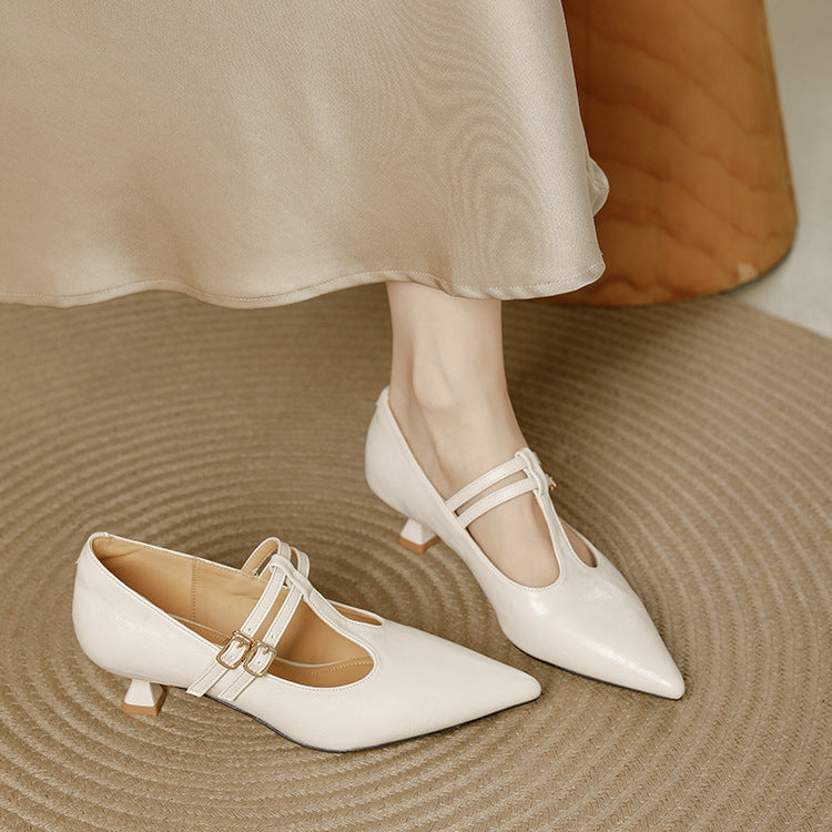 Mirel Genuine Leather T-Strap Pumps