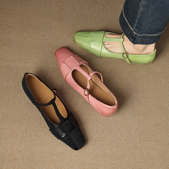 Leya Genuine Leather T-Strap Pumps