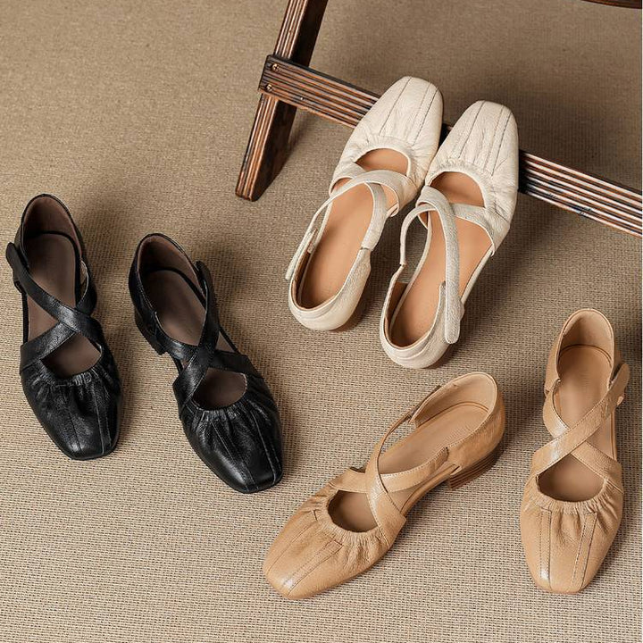Odie Genuine Leather Cross Strap Flats
