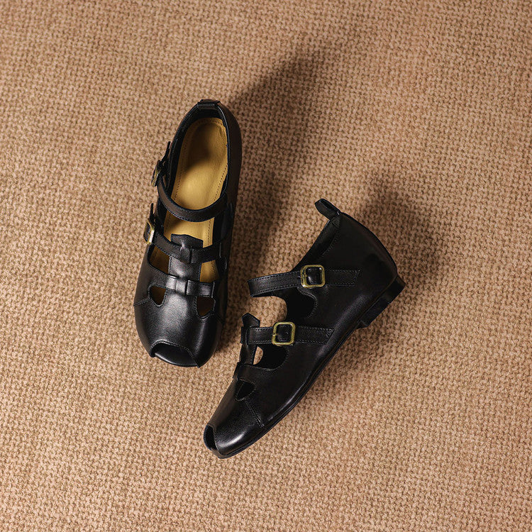 Caira Genuine Leather Peep-Toe Fisherman Sandals