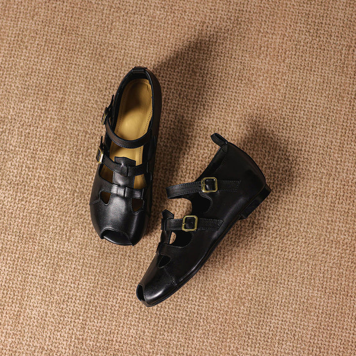 Caira Genuine Leather Peep-Toe Fisherman Sandals