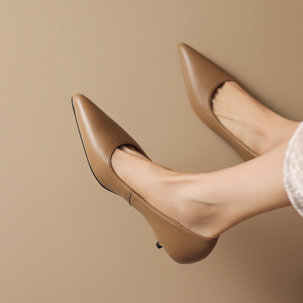 Zera Genuine Leather Pointed-Toe Heel Pumps