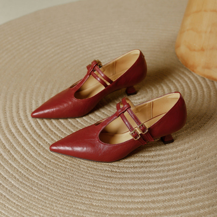 Mirel Genuine Leather T-Strap Pumps