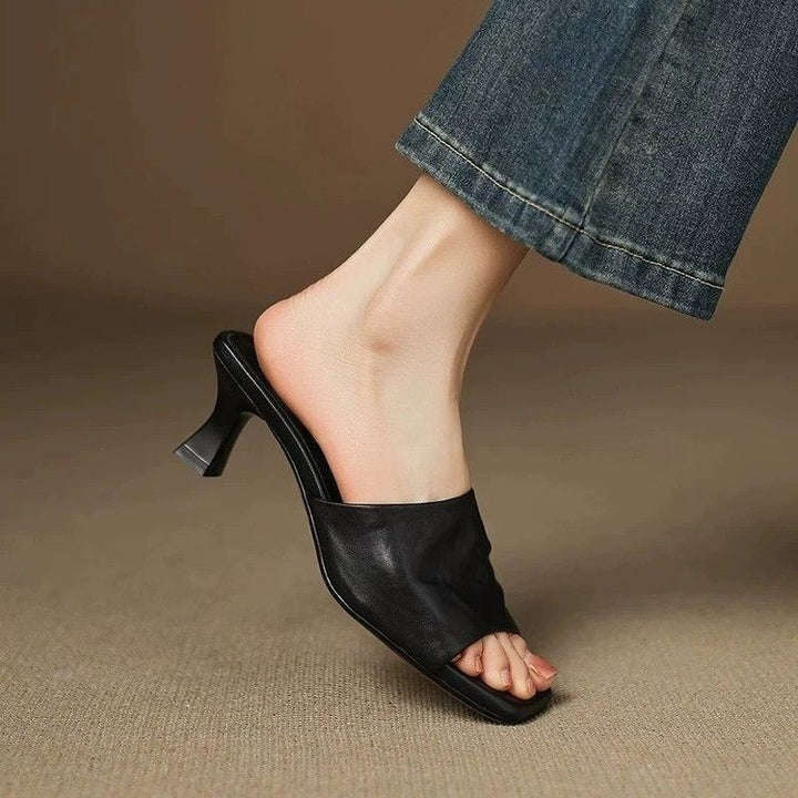 Esme Genuine Leather Open-Toe Mule Heels