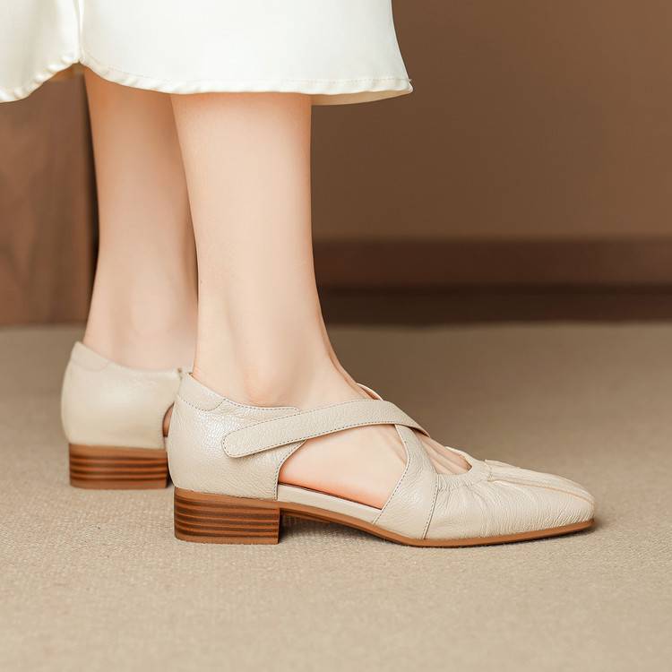 Odie Genuine Leather Cross Strap Flats