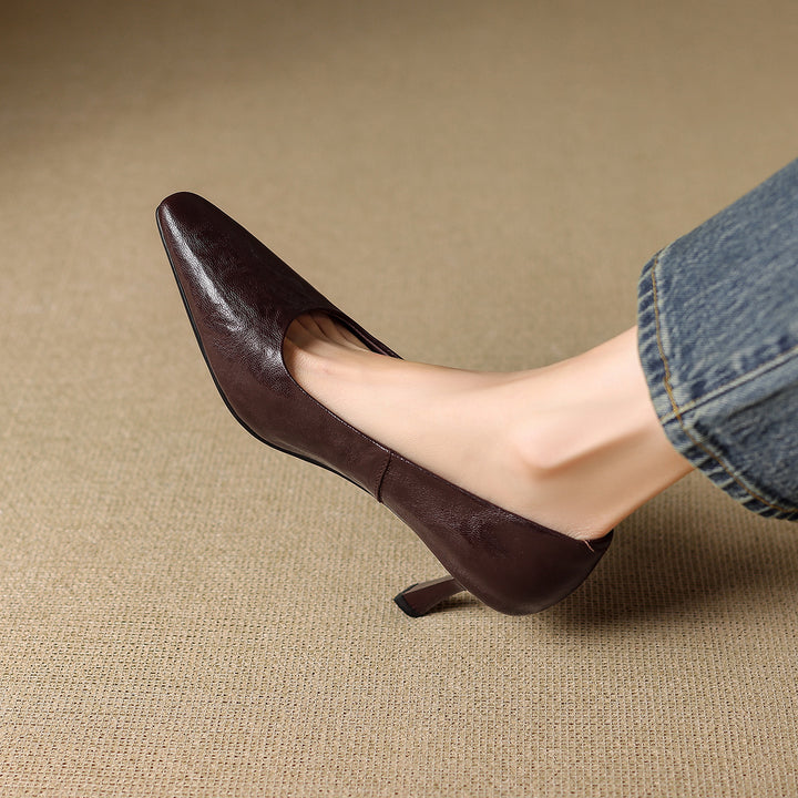 Cleva Genuine Leather Square-Toe Heels