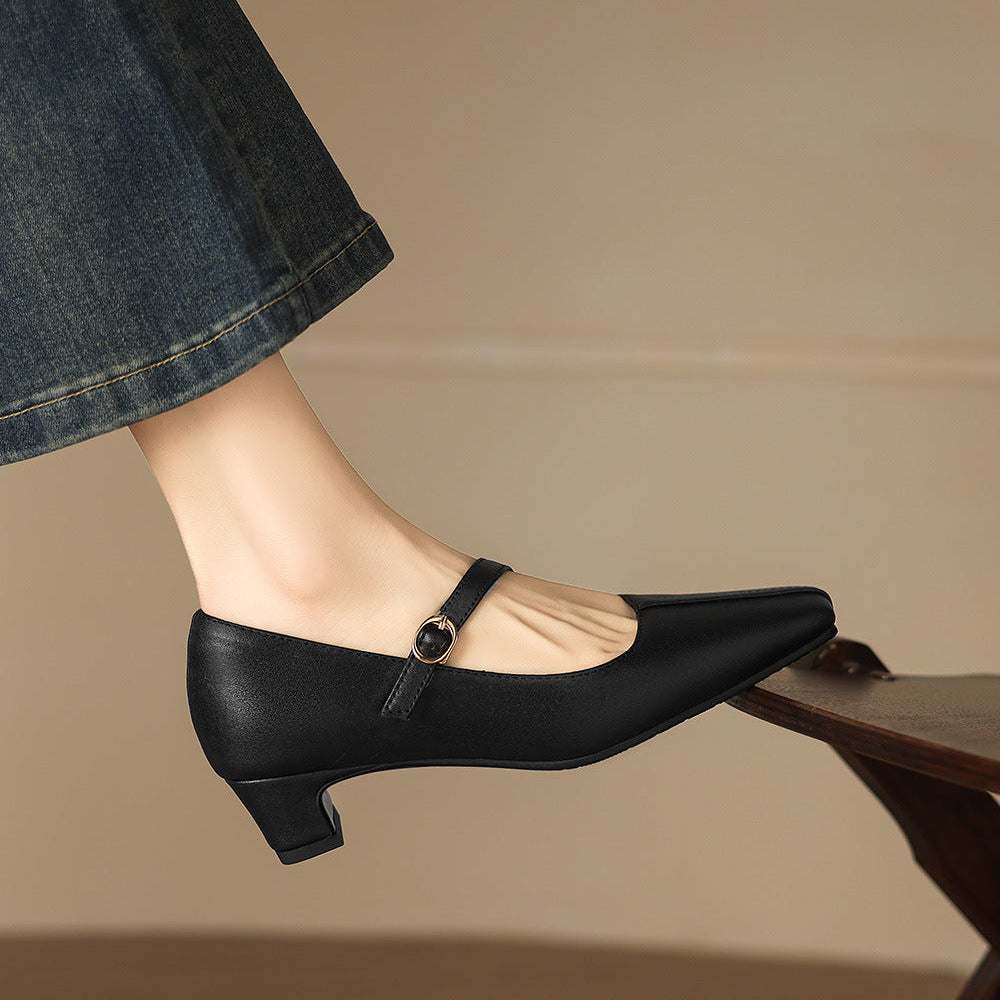 Celes Square Toe Leather Mary Jane Pumps
