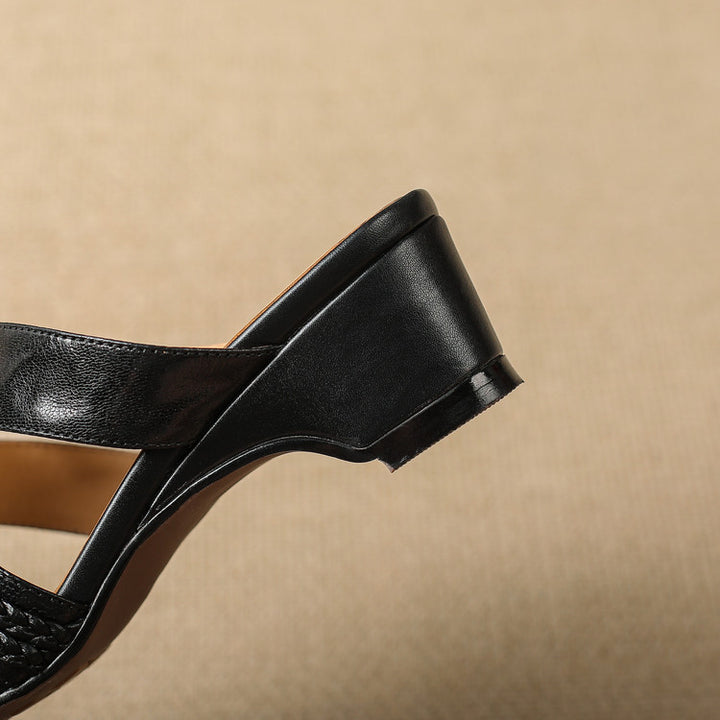 Solae Genuine Leather Square-Toe Slide Sandals