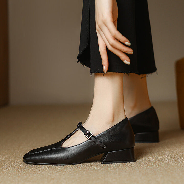 Velora Genuine Leather Square-Toe Mary Jane Pumps