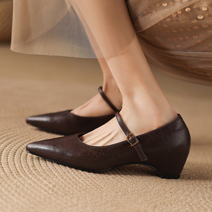 Evie Genuine Leather Pointed Toe Mary Jane Pumps