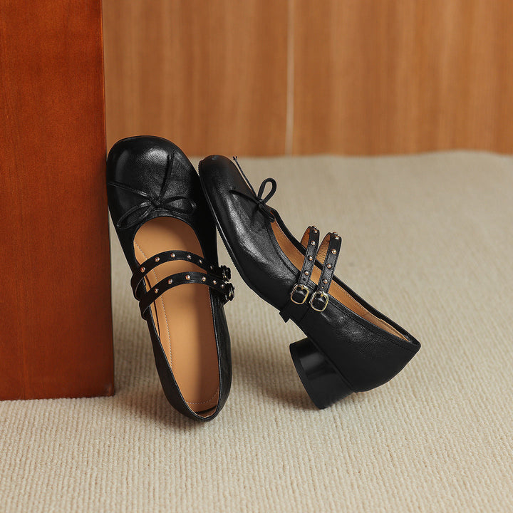 Alba Genuine Leather Studded Mary Jane Pumps