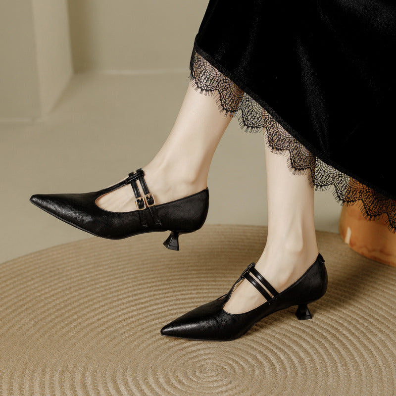 Mirel Genuine Leather T-Strap Pumps