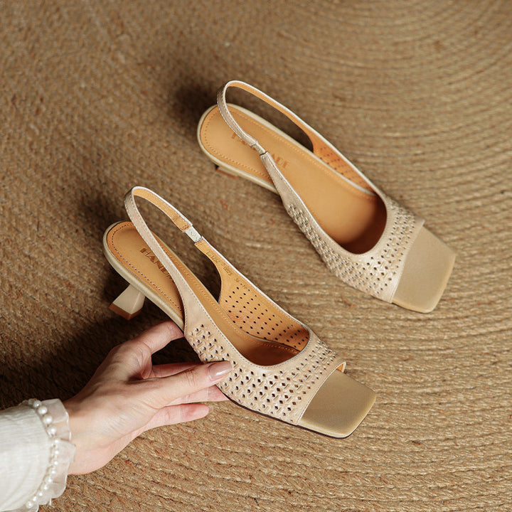 Muse Genuine Leather Square-Toe Slingback Sandals