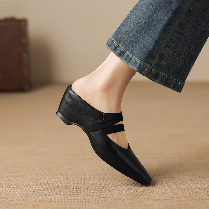 Maren Genuine Leather Square-Toe Mules