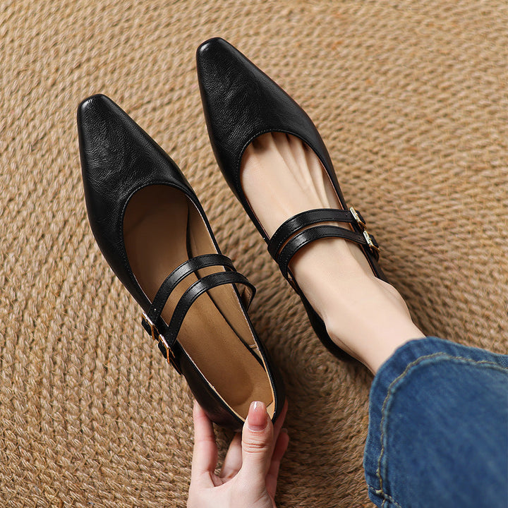Noel Genuine Leather Dual-Strap Mary Jane Flats