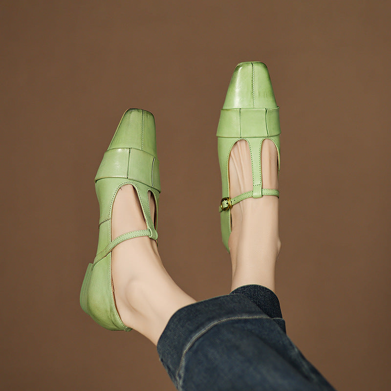 Leya Genuine Leather T-Strap Pumps