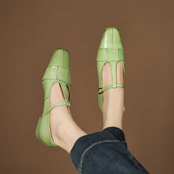 Leya Genuine Leather T-Strap Pumps