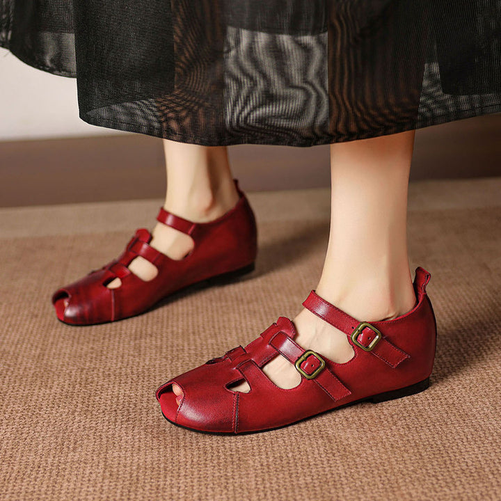 Caira Genuine Leather Peep-Toe Fisherman Sandals