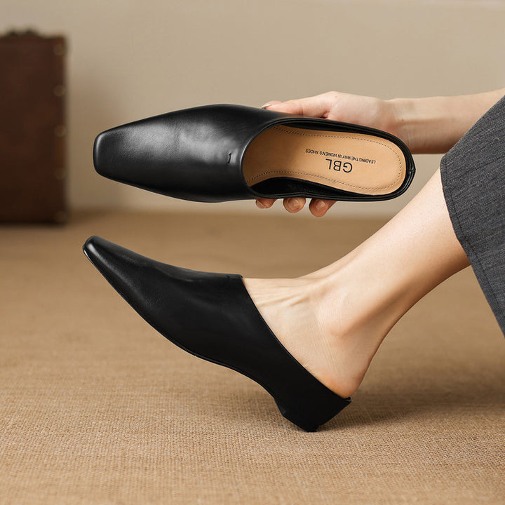 Noelle Genuine Leather Square-Toe Mules