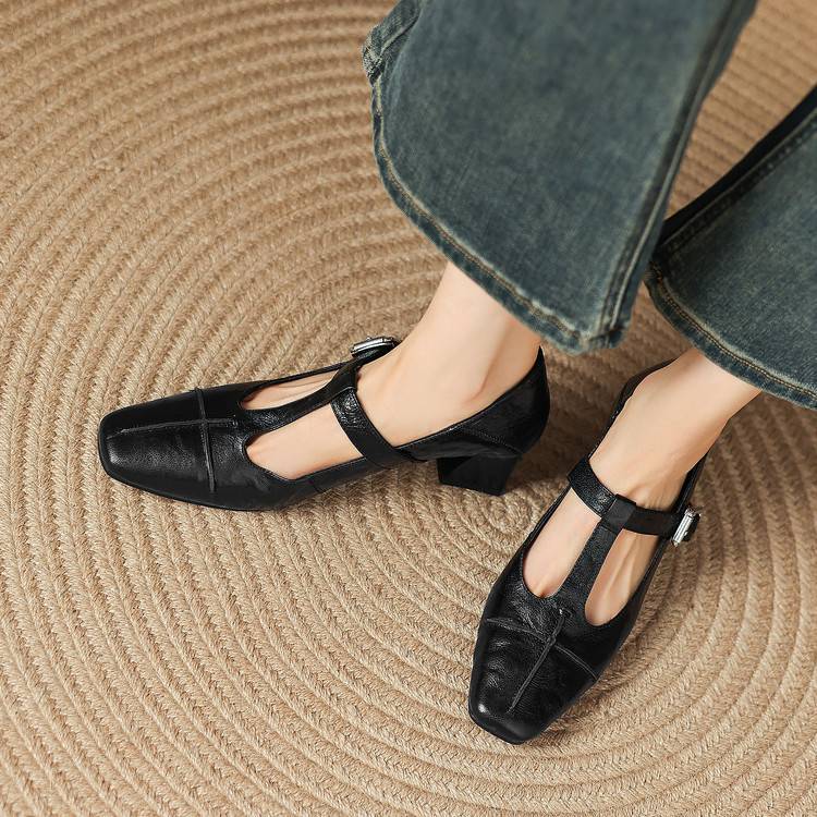 Eden Genuine Leather T-Strap Heels