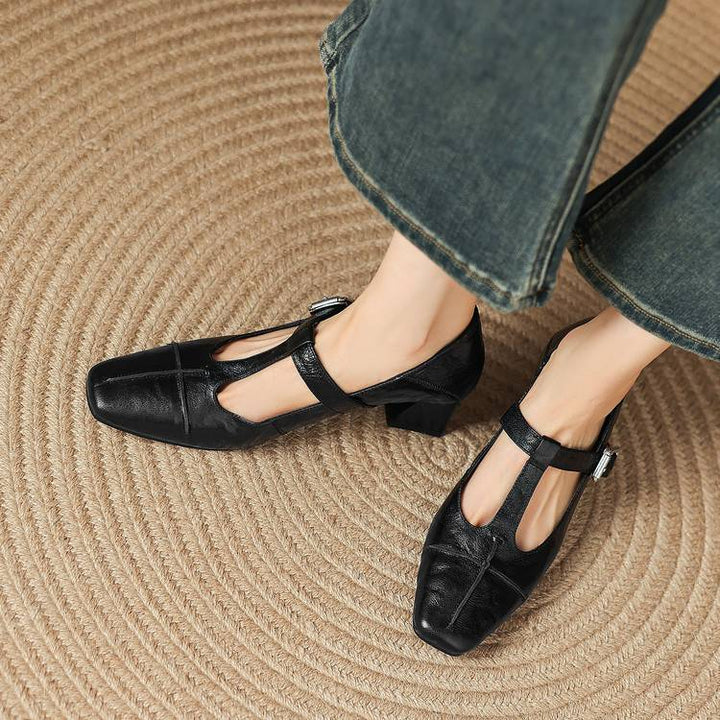 Eden Genuine Leather T-Strap Heels