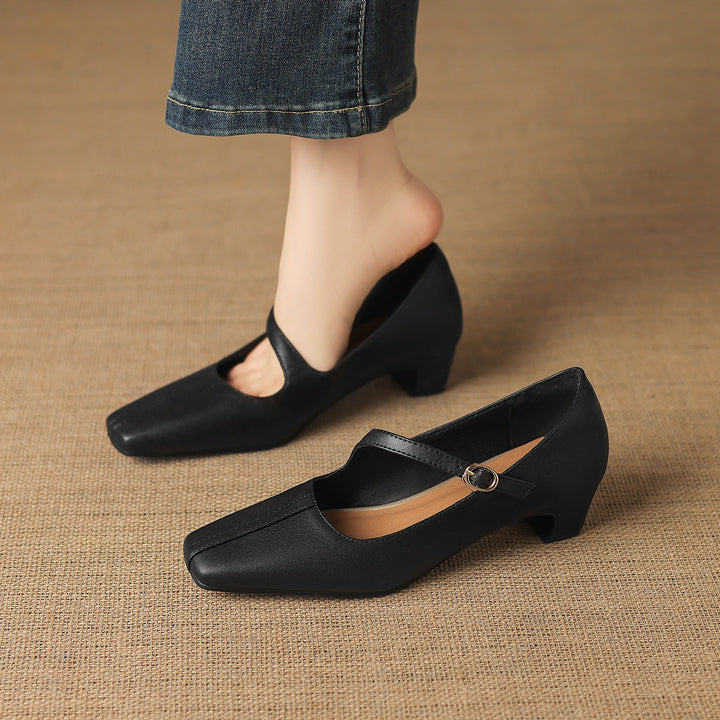 Celes Square Toe Leather Mary Jane Pumps