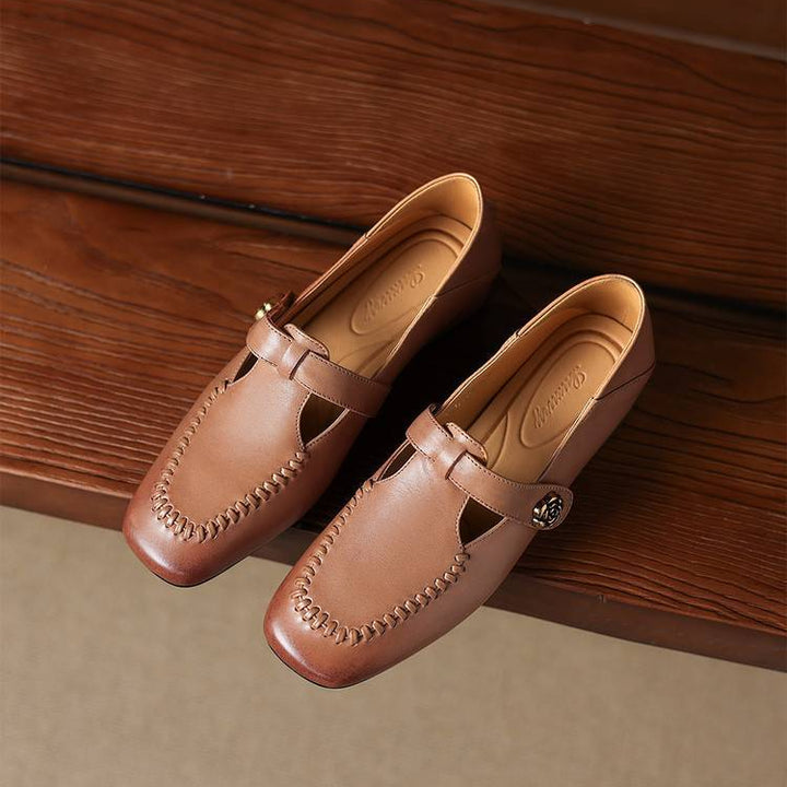 Krea Genuine Leather Whipstitch T-Strap Pumps