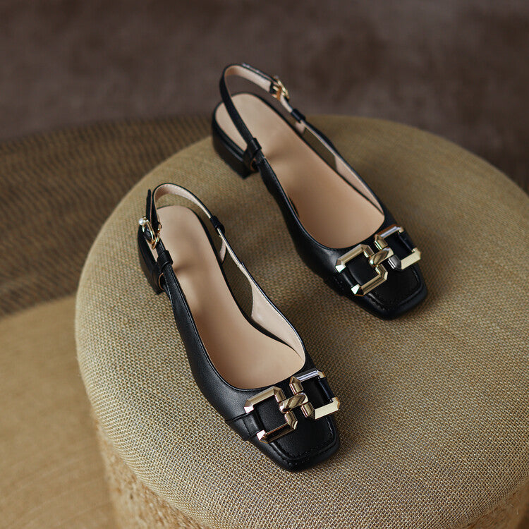 Cora Square Toe Leather Slingback Pumps