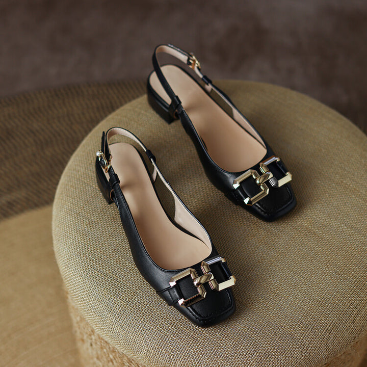 Cora Square Toe Leather Slingback Pumps