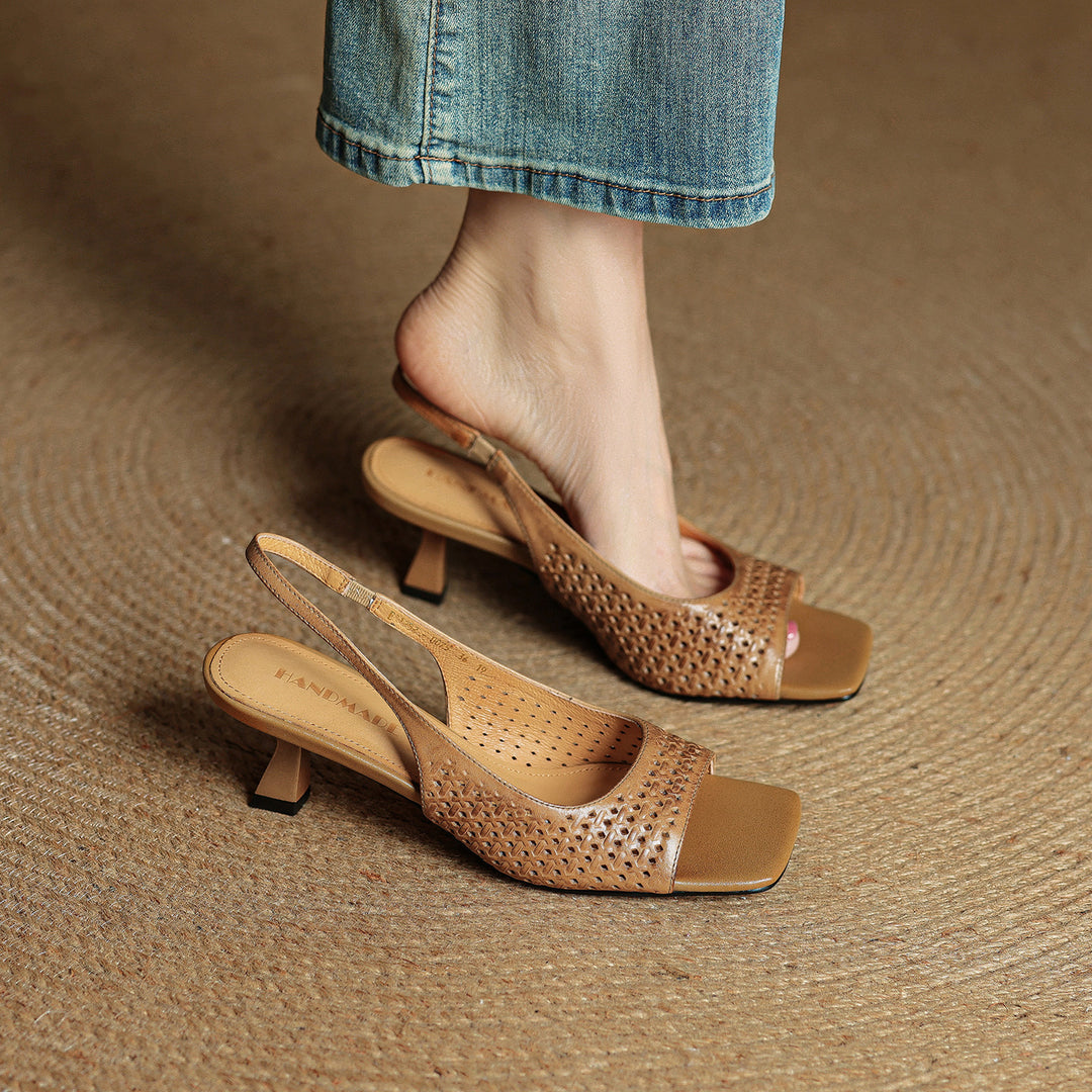 Muse Genuine Leather Square-Toe Slingback Sandals