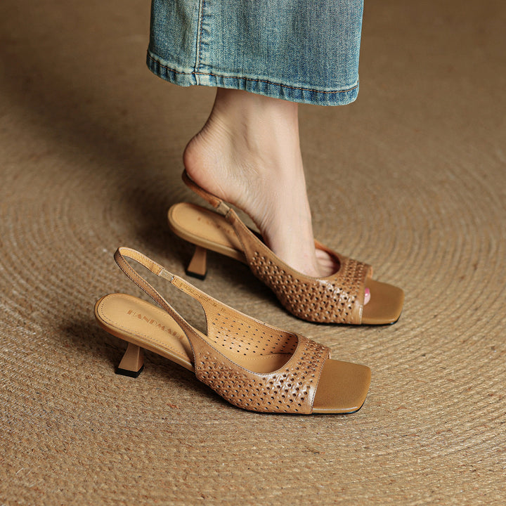 Muse Genuine Leather Square-Toe Slingback Sandals